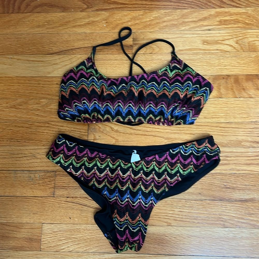 Cupshee Multi Color woven Crochet Overlay Bikini athletic style